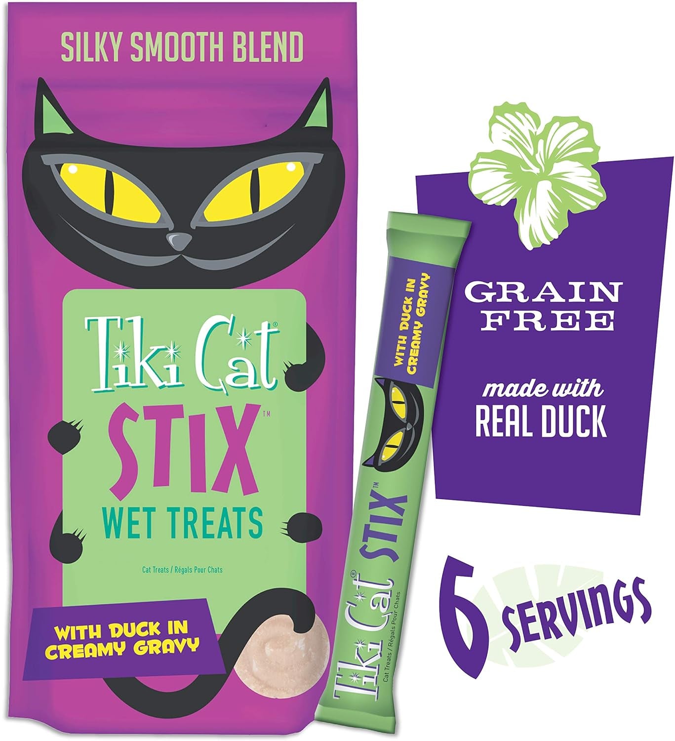 Tiki Cat Stix Wet Treats, Grain Free Lickable Mousse with Duck in Creamy Gravy 6 Count (Pack of 1)