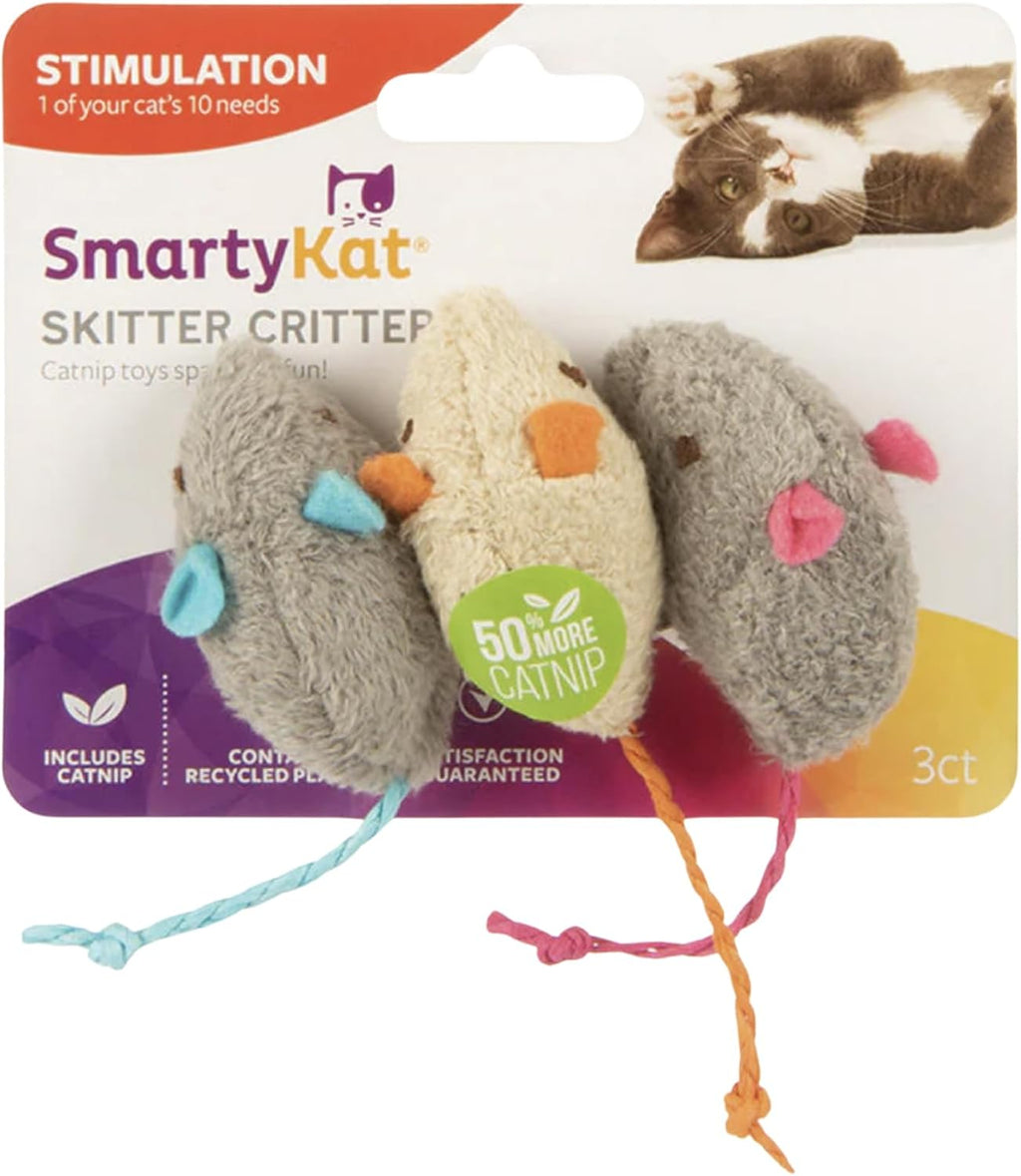 (3 Count) Skitter Critters Catnip Cat Toys - Gray/Cream, 3 Count