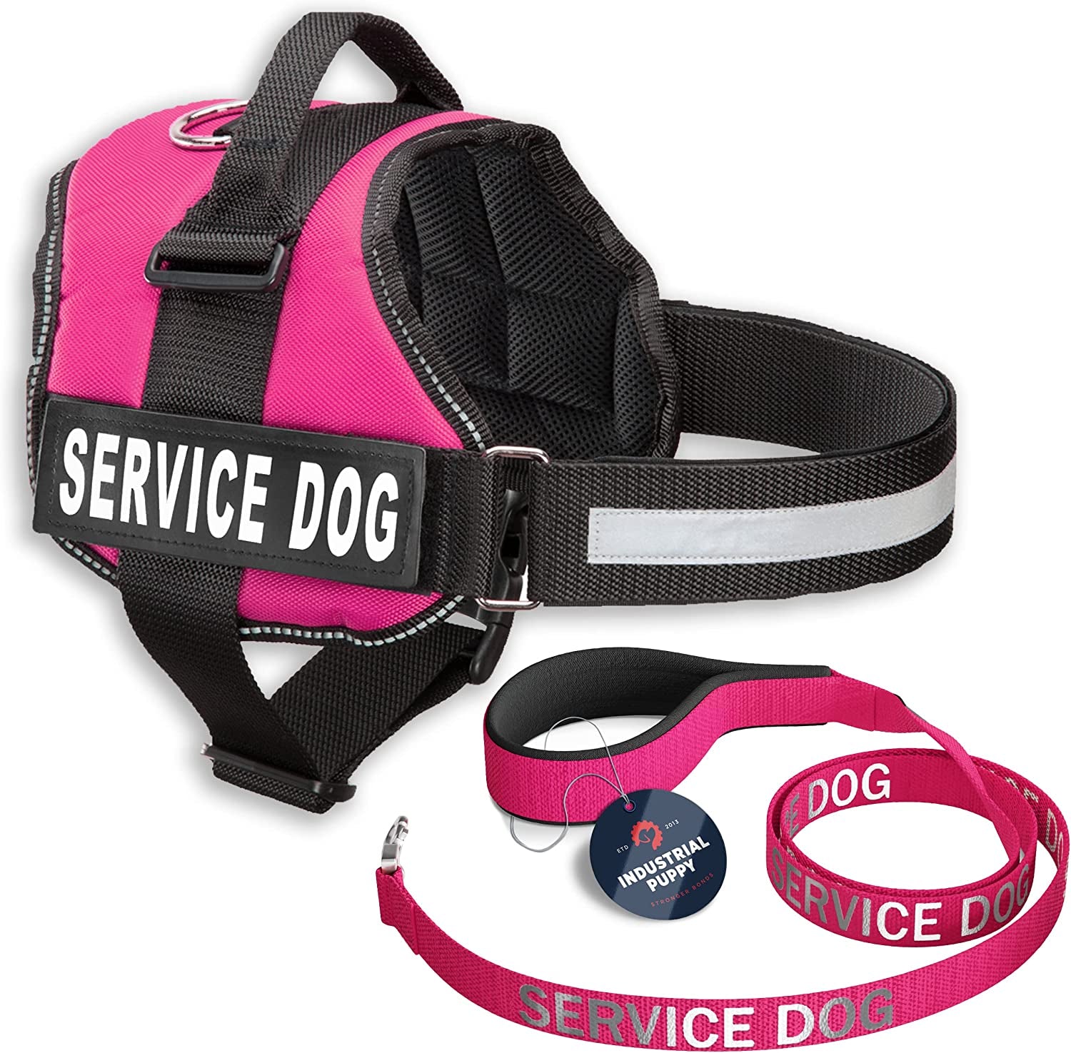 Service Dog Vest with Hook and Loop Straps and Matching Service Dog Leash Set - Harnesses from XXS to XXL - Harness Features Reflective Patch and Comfortable Mesh Design