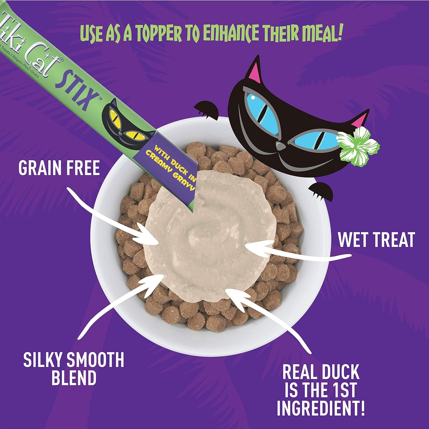 Tiki Cat Stix Wet Treats, Grain Free Lickable Mousse with Duck in Creamy Gravy 6 Count (Pack of 1)